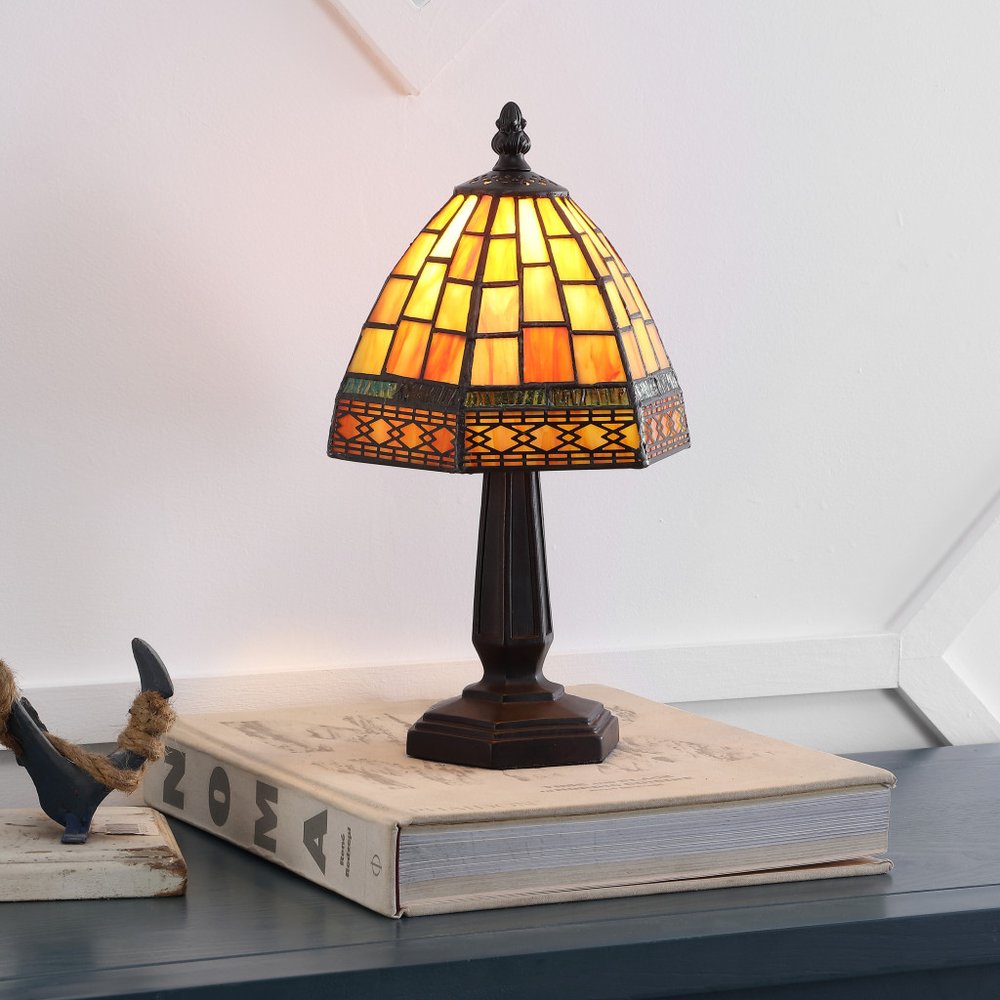 12" Brown Novelty Tiffany Lamp With Bell Shade — view 1
