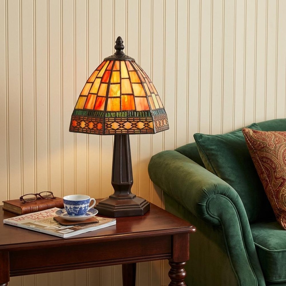 12" Brown Novelty Tiffany Lamp With Bell Shade — view 7