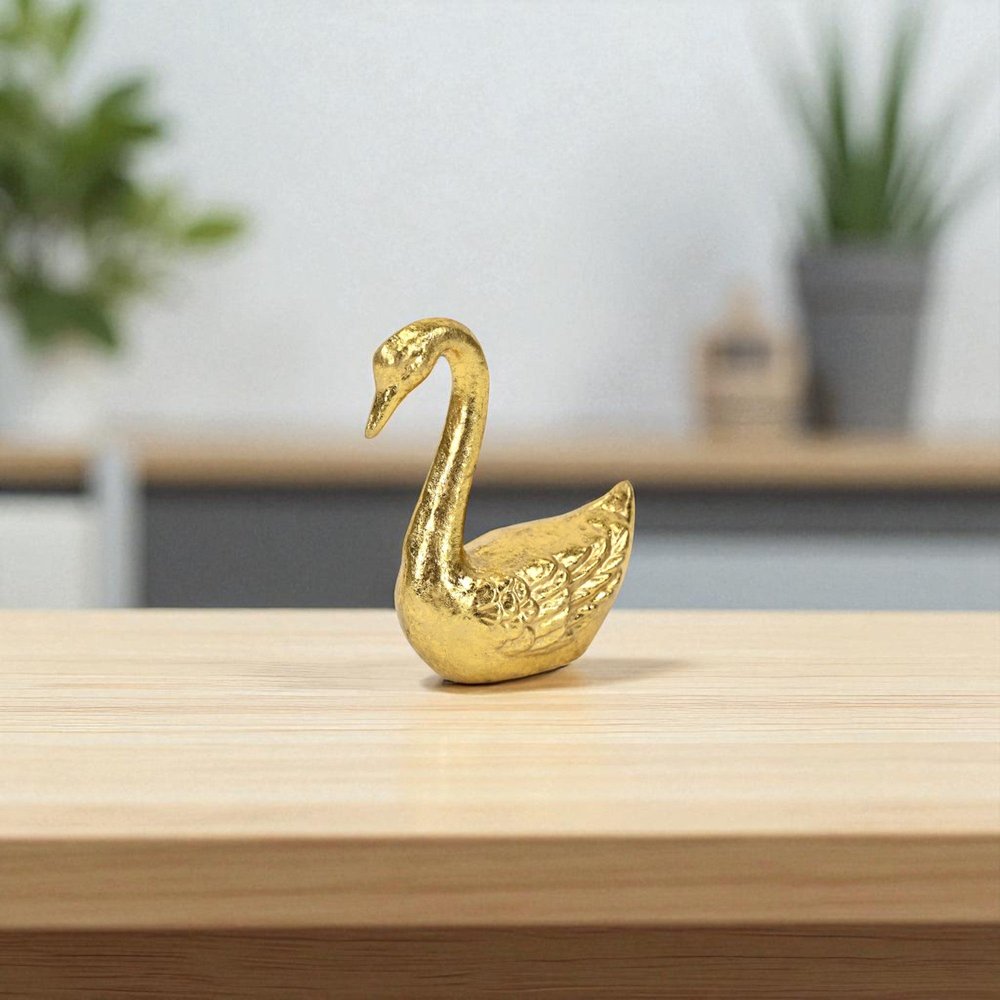 4" Gold Cast Iron Swan Hand Painted Figurine HomeRoots