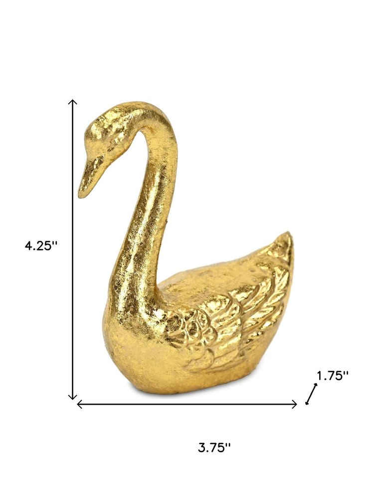 4" Gold Cast Iron Swan Hand Painted Figurine HomeRoots