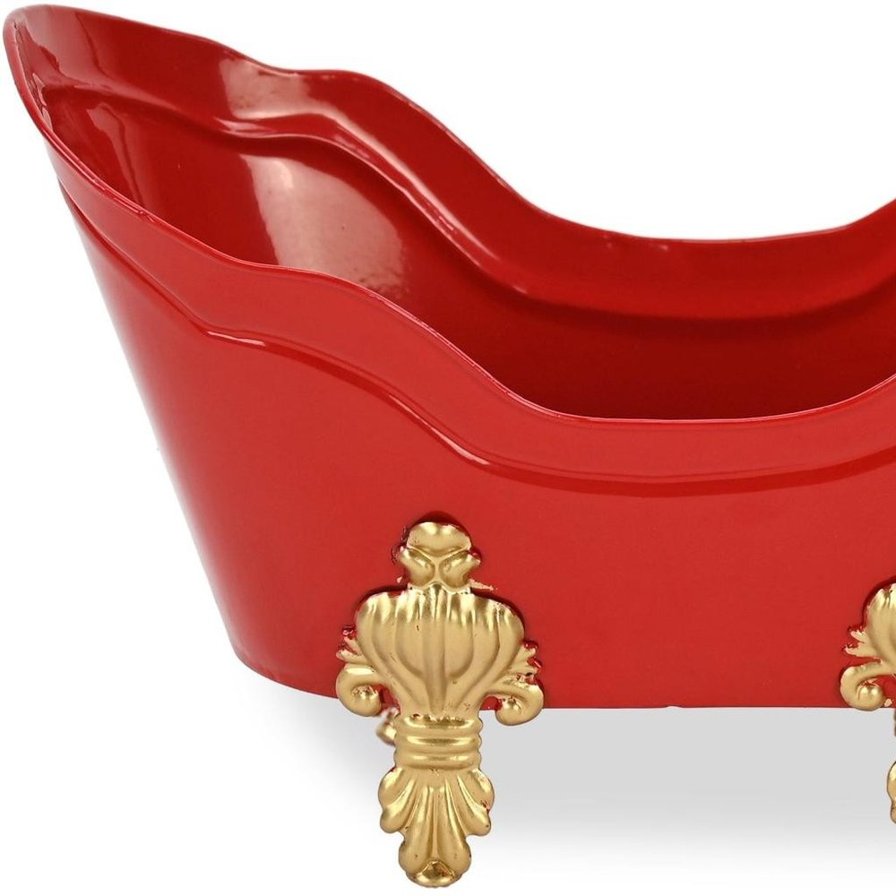 6" Red Metal Christmas Santa Hand Painted Decorative Tub HomeRoots