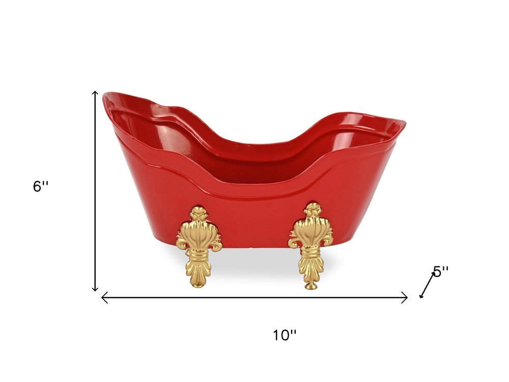 6" Red Metal Christmas Santa Hand Painted Decorative Tub HomeRoots