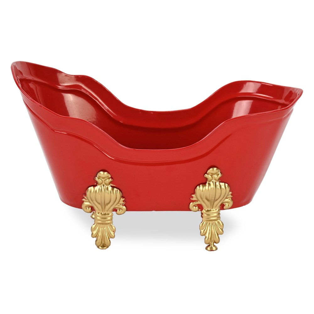 6" Red Metal Christmas Santa Hand Painted Decorative Tub HomeRoots