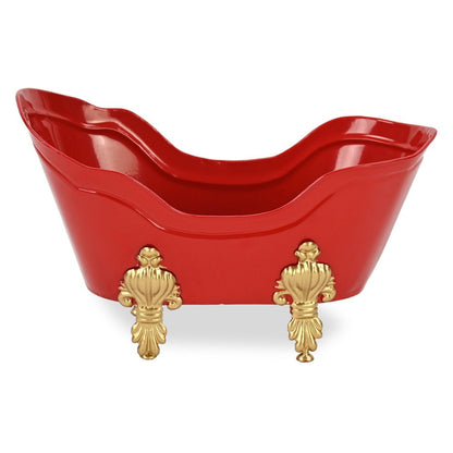 6" Red Metal Christmas Santa Hand Painted Decorative Tub HomeRoots