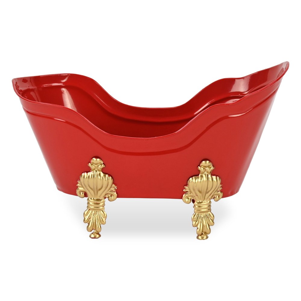 6" Red Metal Christmas Santa Hand Painted Decorative Tub HomeRoots