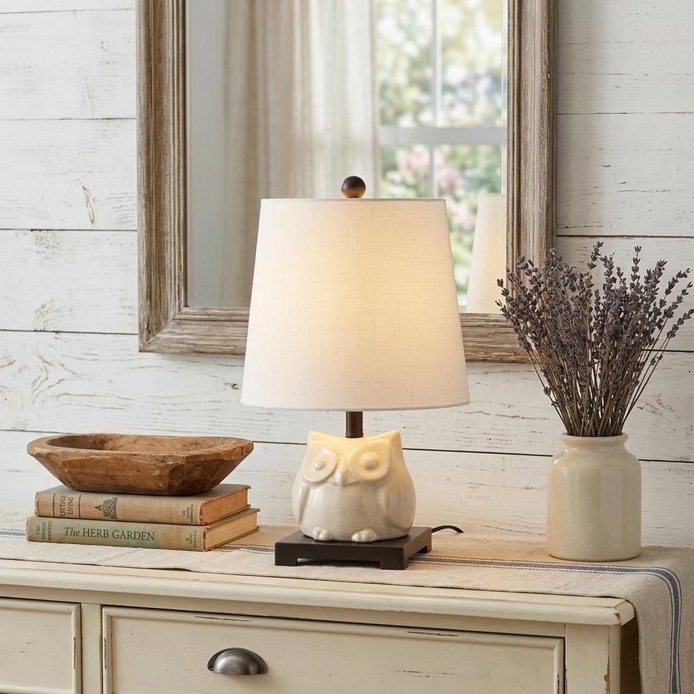 16" Antiqued Bronze Novelty Bedside Lamp With Empire Shade HomeRoots