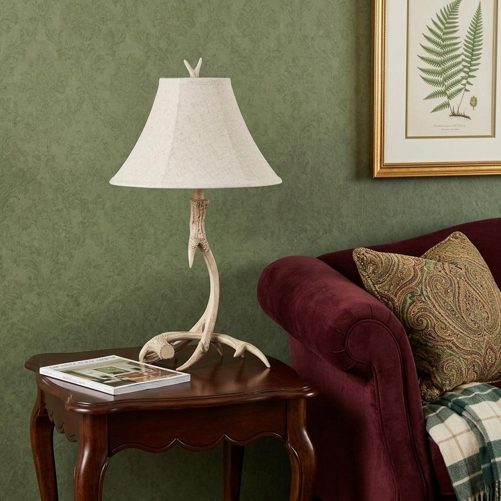 28" Beige Antlers Table Lamp With Bell Shade — view 6