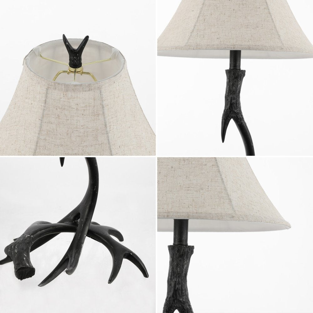 28" Black Antlers Table Lamp With Bell Shade — view 1