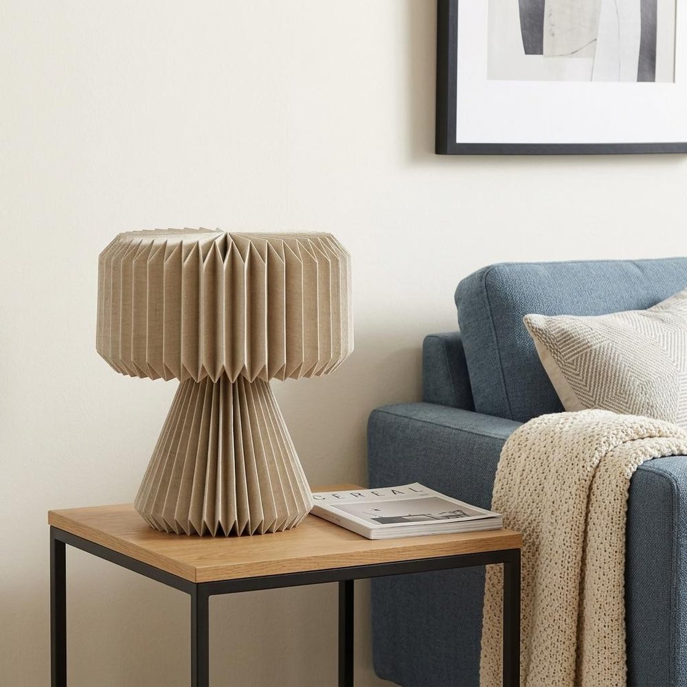 13" Natural Geometric Bedside Lamp With Cylinder Shade HomeRoots