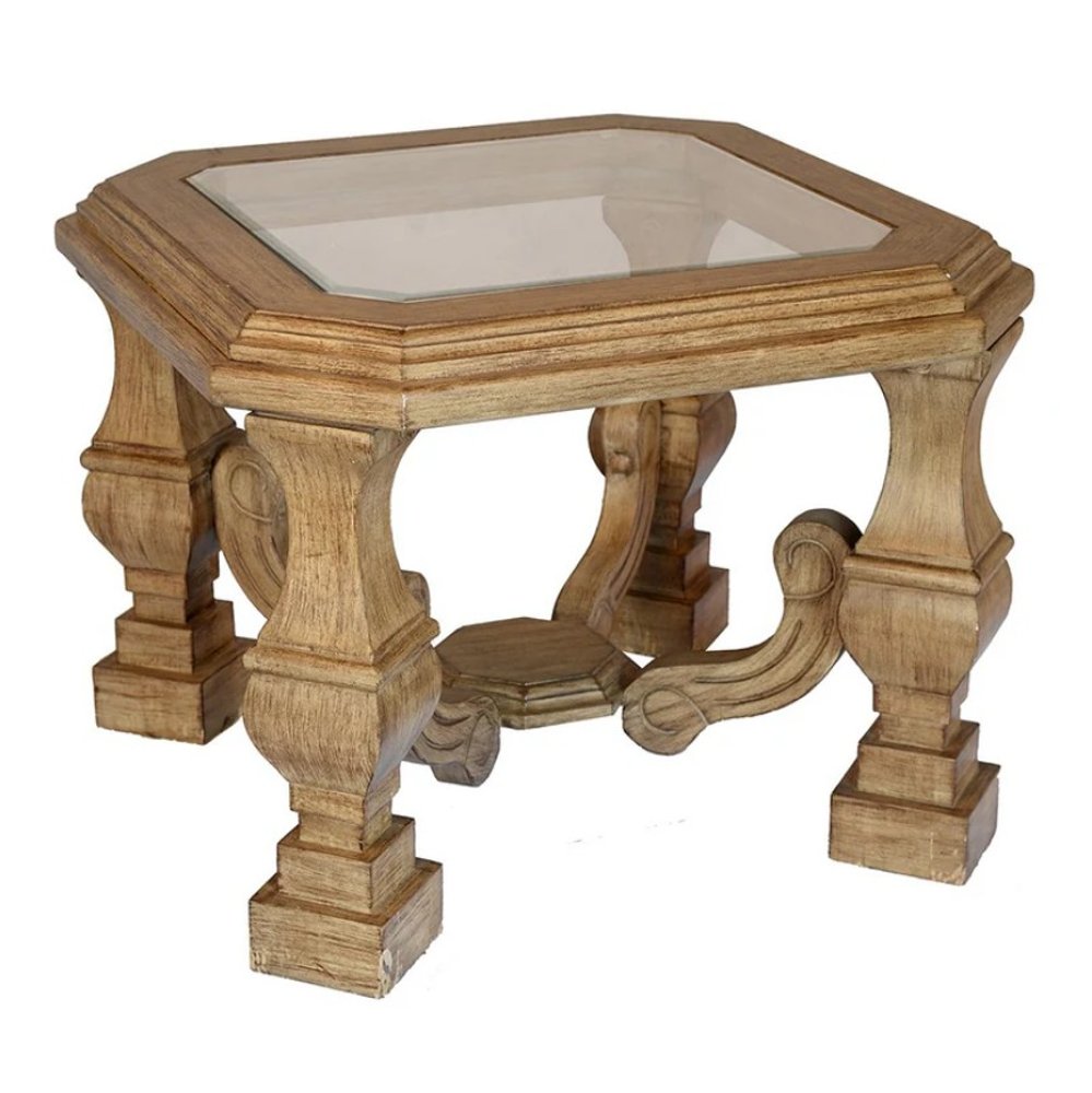 24" Light Brown And Clear Wood And Glass Square End Table HomeRoots
