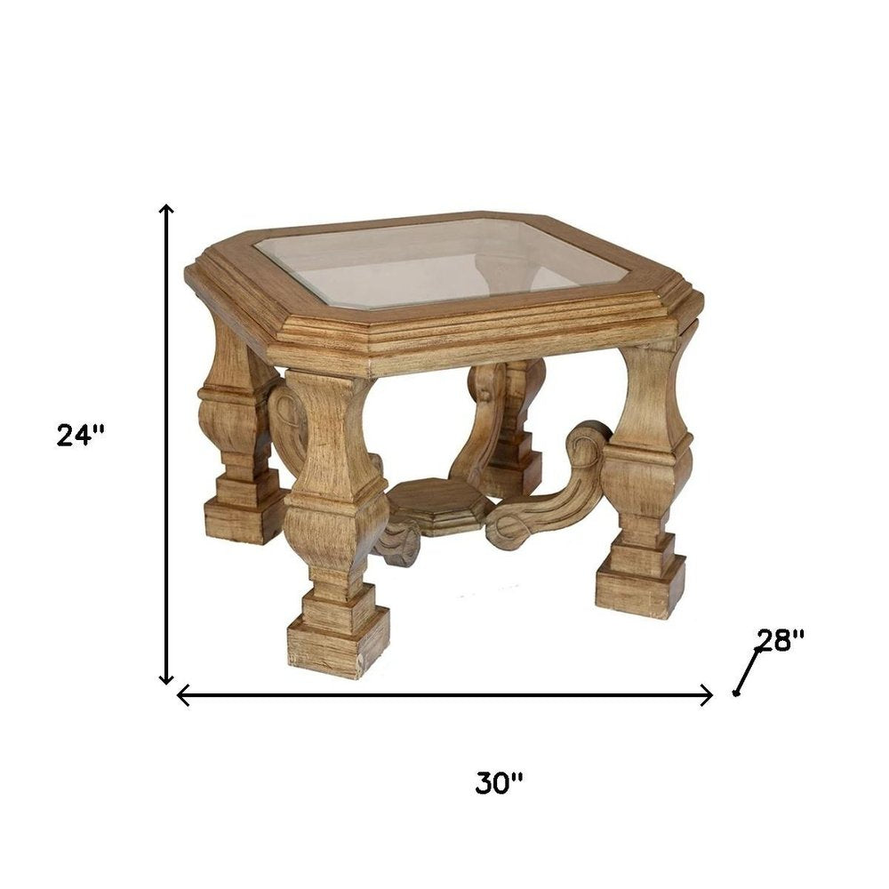 24" Light Brown And Clear Wood And Glass Square End Table HomeRoots