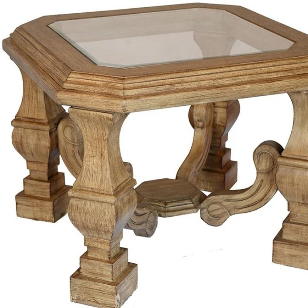24" Light Brown And Clear Wood And Glass Square End Table HomeRoots