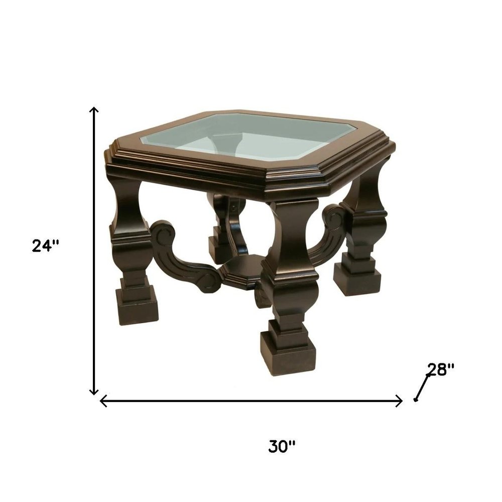 24" Espresso Brown And Clear Wood And Glass Square End Table HomeRoots