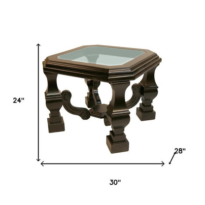 24" Espresso Brown And Clear Wood And Glass Square End Table HomeRoots