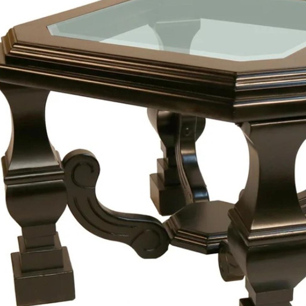24" Espresso Brown And Clear Wood And Glass Square End Table HomeRoots