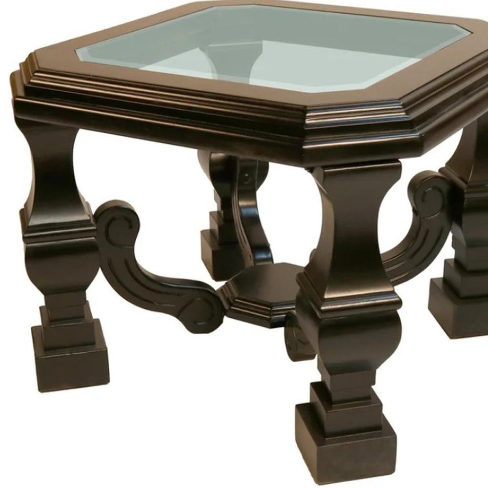 24" Espresso Brown And Clear Wood And Glass Square End Table HomeRoots