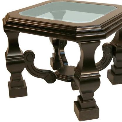 24" Espresso Brown And Clear Wood And Glass Square End Table HomeRoots