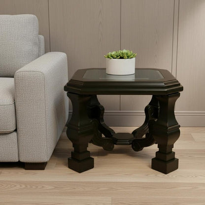 24" Espresso Brown And Clear Wood And Glass Square End Table HomeRoots