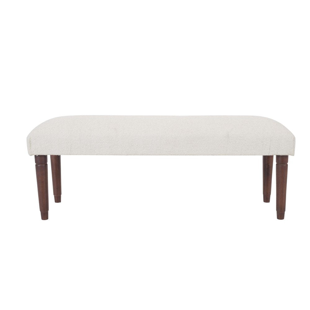 47" Cream and Brown Boucle and Solid Wood Upholstered Bench — view 9