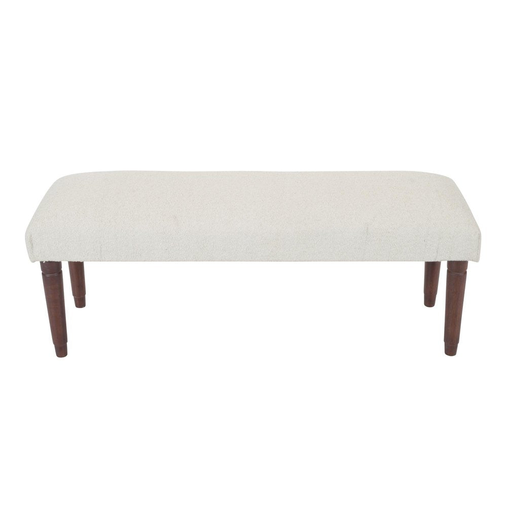 47" Cream and Brown Boucle and Solid Wood Upholstered Bench — view 11