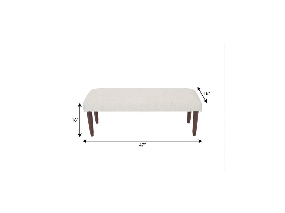 47" Cream and Brown Boucle and Solid Wood Upholstered Bench — view 2
