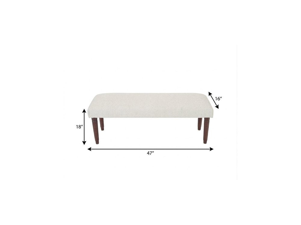 47" Cream and Brown Boucle and Solid Wood Upholstered Bench — view 2