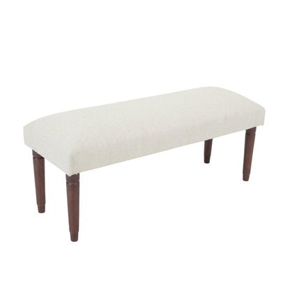 47" Cream and Brown Boucle and Solid Wood Upholstered Bench