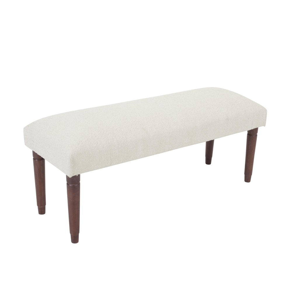 47" Cream and Brown Boucle and Solid Wood Upholstered Bench — view 10