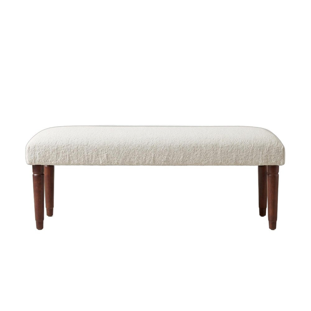 47" Cream and Brown Boucle and Solid Wood Upholstered Bench — view 4