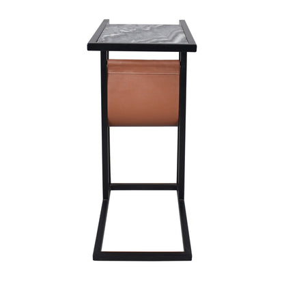 25" Gray Black and Brown Marble and Iron End Table With Magazine Holder HomeRoots