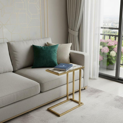24" Gold and Ivory Marble and Iron End Table