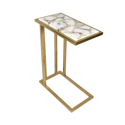24" Gold and Ivory Marble and Iron End Table HomeRoots