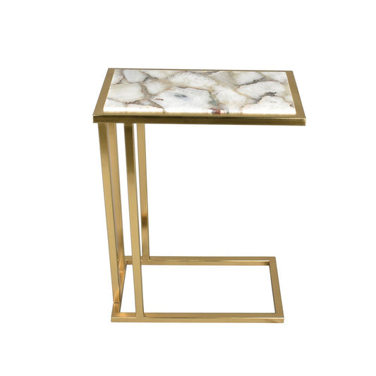24" Gold and Ivory Marble and Iron End Table
