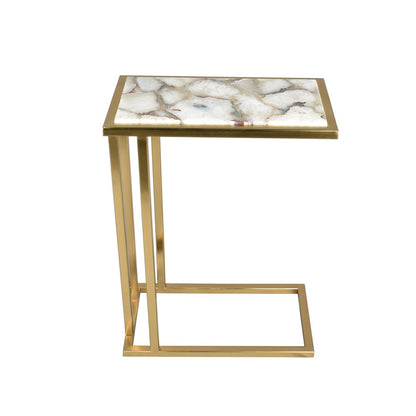 24" Gold and Ivory Marble and Iron End Table