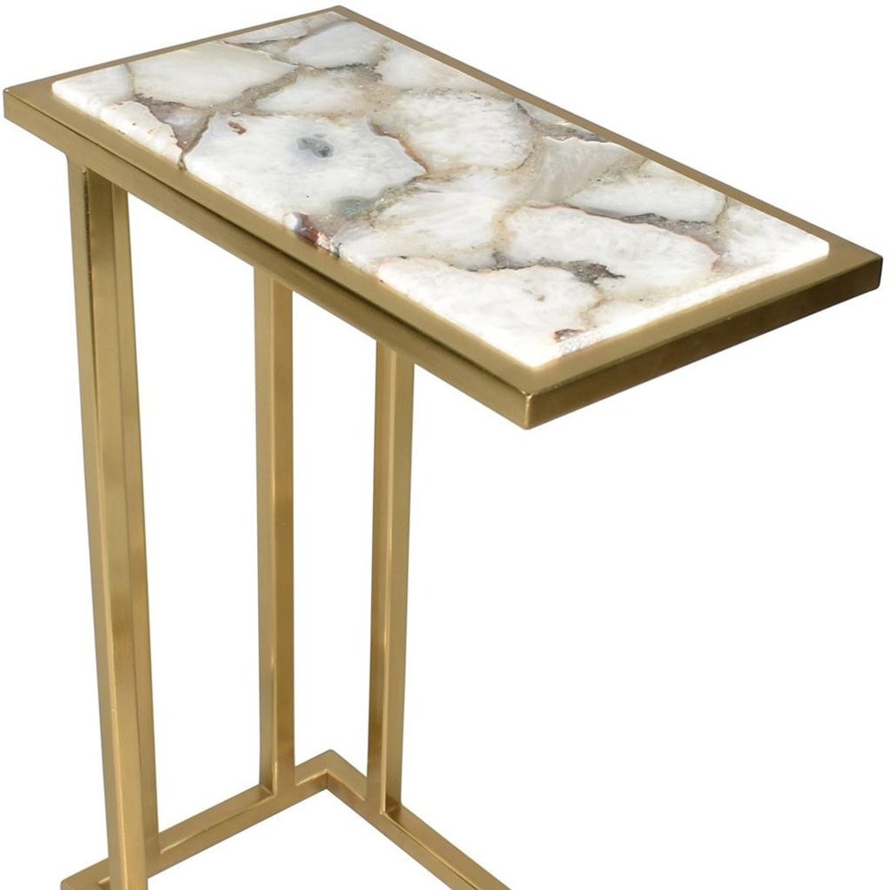 24" Gold and Ivory Marble and Iron End Table HomeRoots