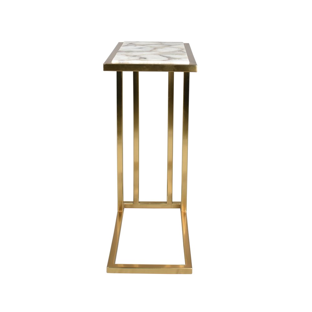24" Gold and Ivory Marble and Iron End Table — view 5