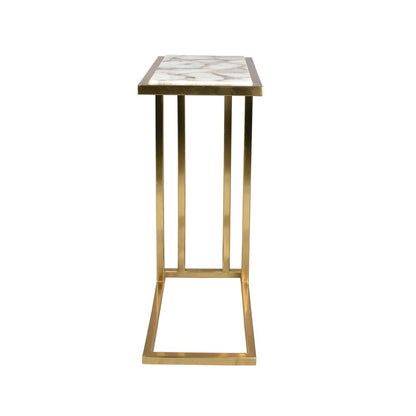 24" Gold and Ivory Marble and Iron End Table HomeRoots