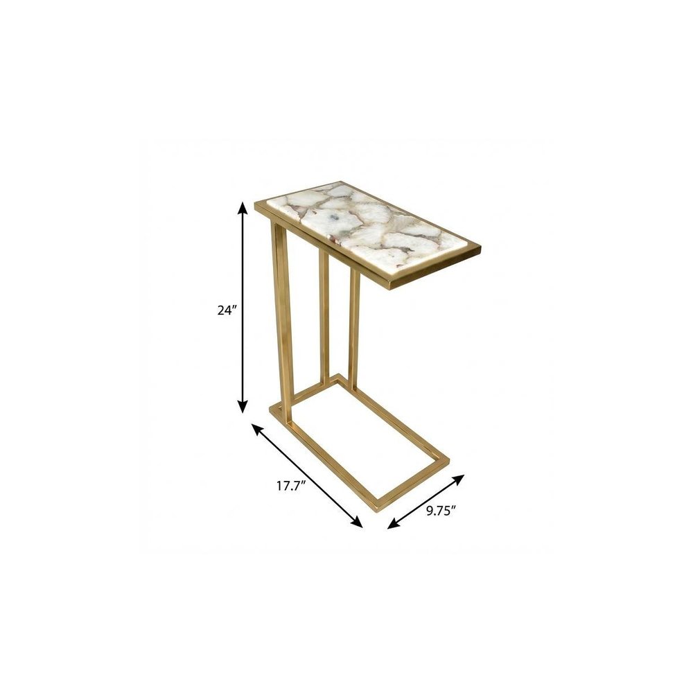 24" Gold and Ivory Marble and Iron End Table HomeRoots