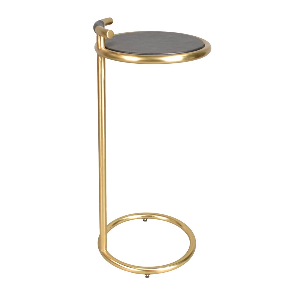 24" Black and Gold Leather and Aluminum Round End Table — view 1
