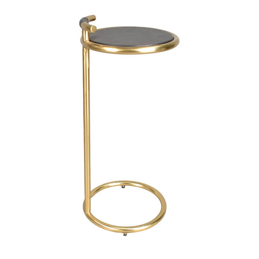 24" Black and Gold Leather and Aluminum Round End Table