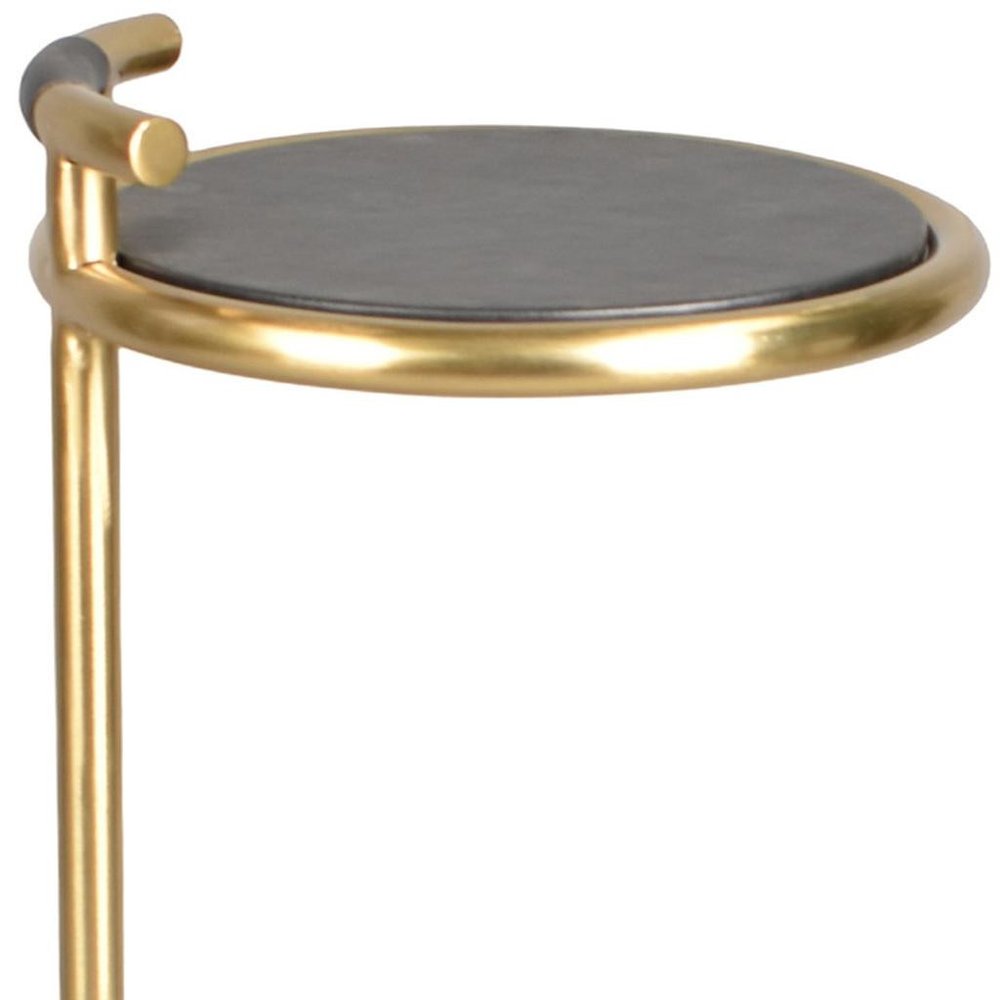 24" Black and Gold Leather and Aluminum Round End Table — view 3