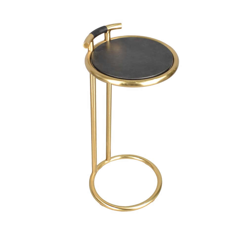24" Black and Gold Leather and Aluminum Round End Table HomeRoots