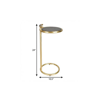 24" Black and Gold Leather and Aluminum Round End Table