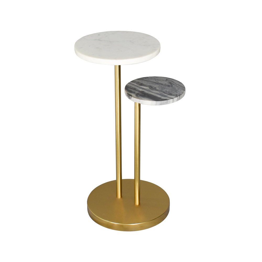 22" Black White and Gold Marble and Iron Round Pedestal End Table — view 4