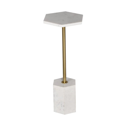23" White and Gold Marble and Iron Hexagonal Pedestal End Table HomeRoots