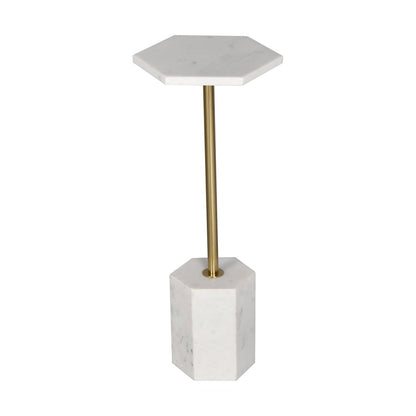 23" White and Gold Marble and Iron Hexagonal Pedestal End Table