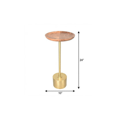 24" Brown and Gold Solid Wood and Aluminum Round Pedestal End Table HomeRoots