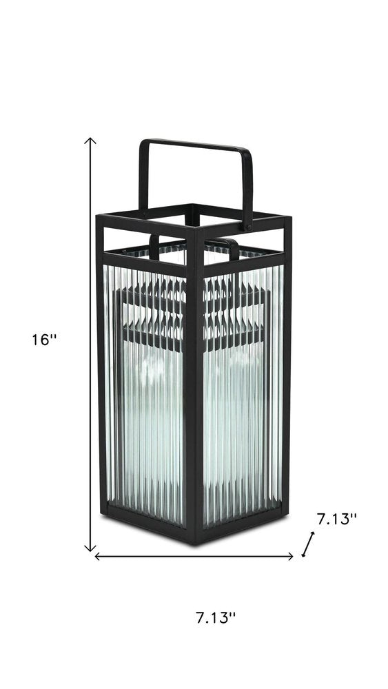 Set of Two Black Metal Floor Lantern Candle Holders HomeRoots