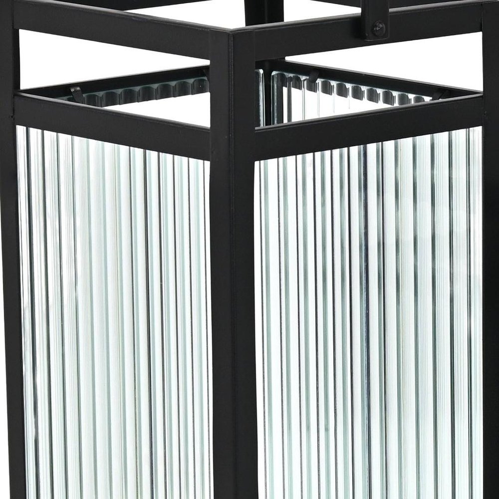 Set of Two Black Metal Floor Lantern Candle Holders HomeRoots