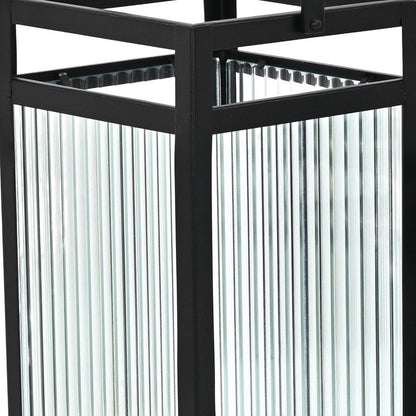 Set of Two Black Metal Floor Lantern Candle Holders HomeRoots